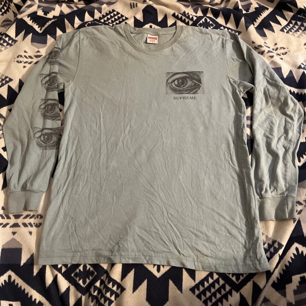 VINTAGE SUPREME X M.C. Escher EYE sage green L/S m SHIRT SS 2017 tee art